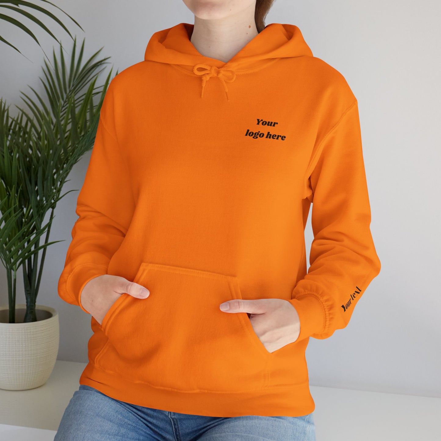 Customized Unisex Hooded Sweatshirt with Front, Back, and Side Text