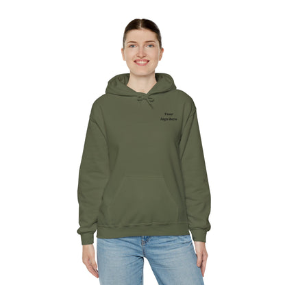 Customized Unisex Hooded Sweatshirt with Front, Back, and Side Text