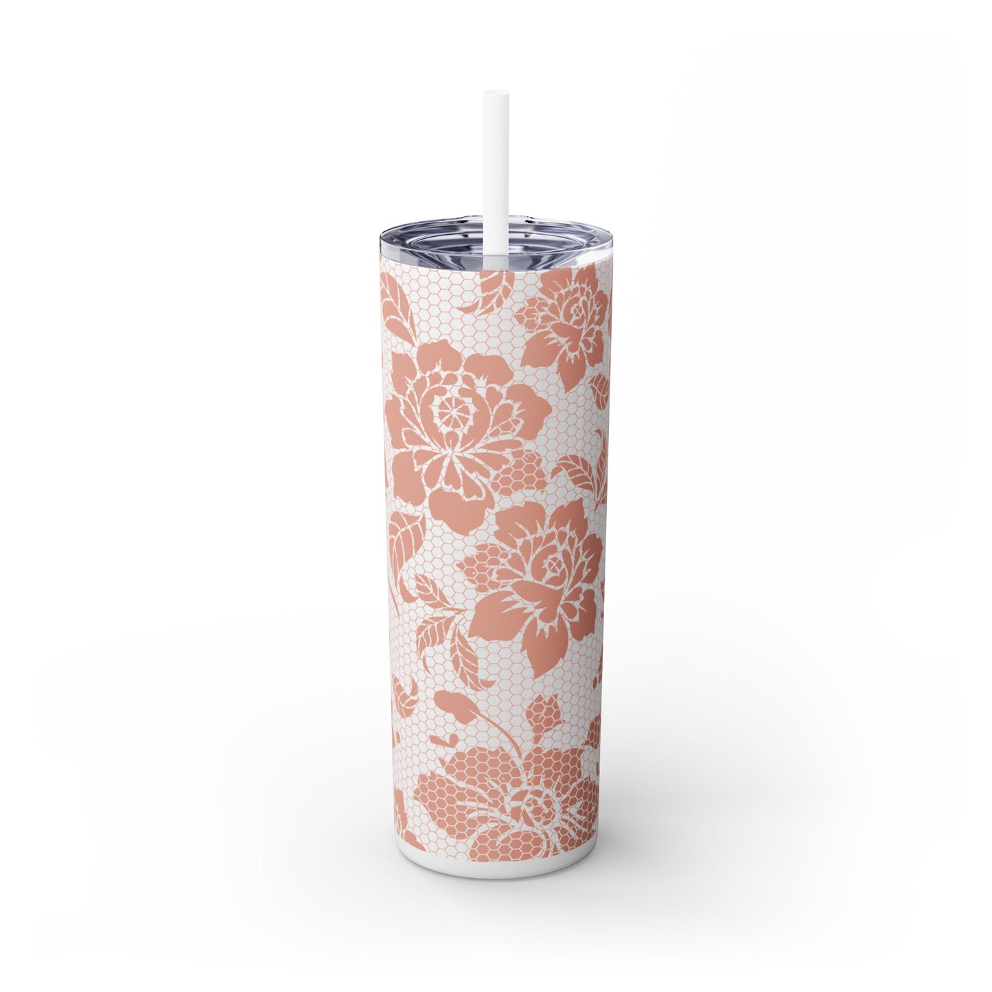 Skinny Tumbler Flower Design -  with Straw, 20oz