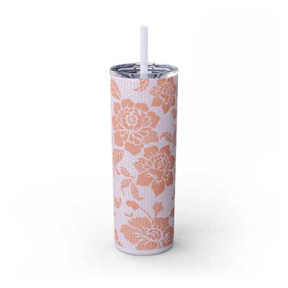 Skinny Tumbler Flower Design -  with Straw, 20oz