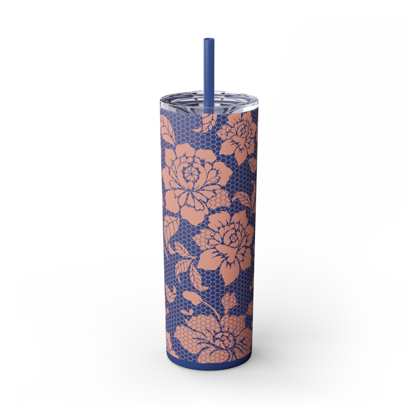 Skinny Tumbler Flower Design -  with Straw, 20oz