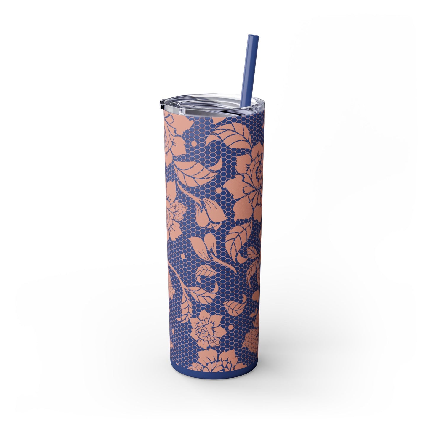 Skinny Tumbler Flower Design -  with Straw, 20oz