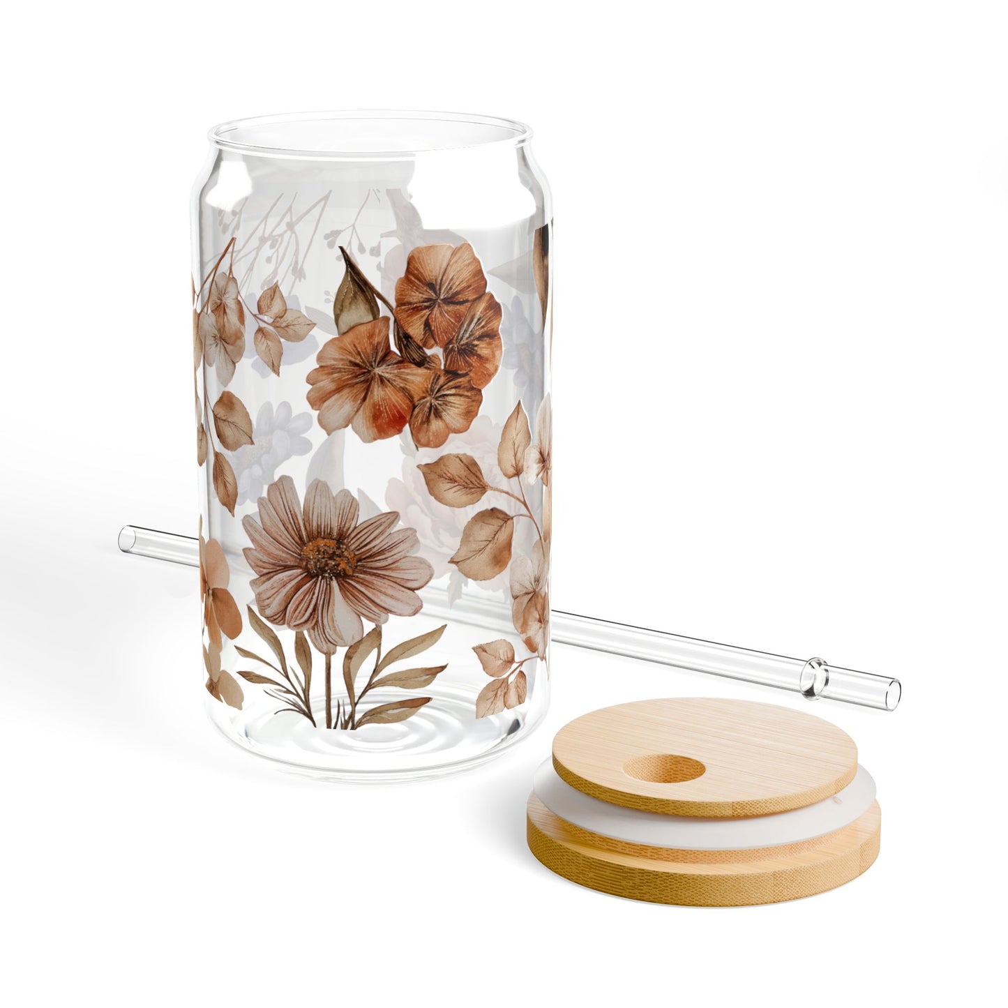 Cute Floral Sipper Glass- 16oz glass cup