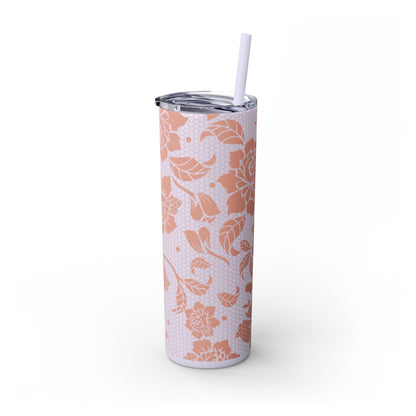 Skinny Tumbler Flower Design -  with Straw, 20oz