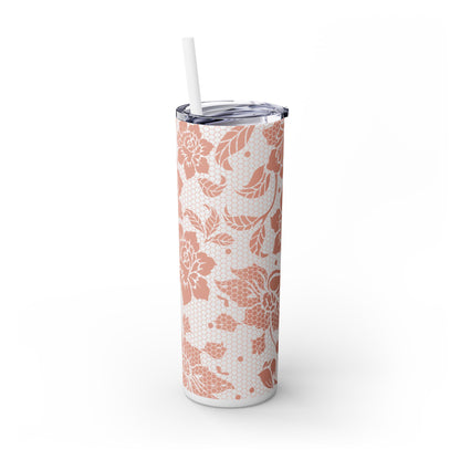 Skinny Tumbler Flower Design -  with Straw, 20oz