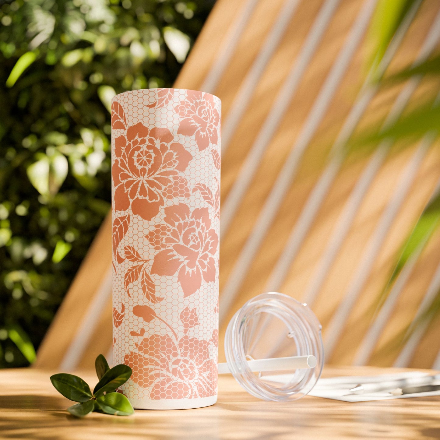 Skinny Tumbler Flower Design -  with Straw, 20oz