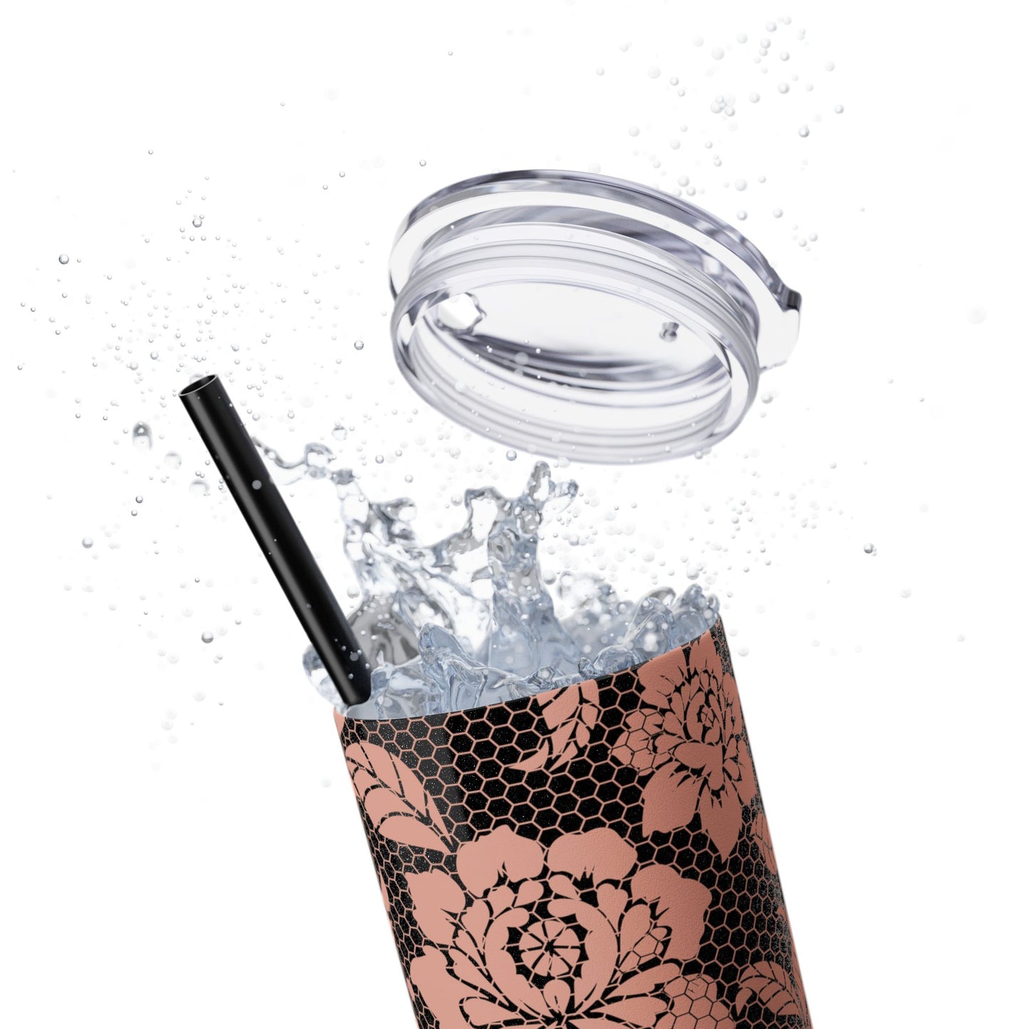 Skinny Tumbler Flower Design -  with Straw, 20oz