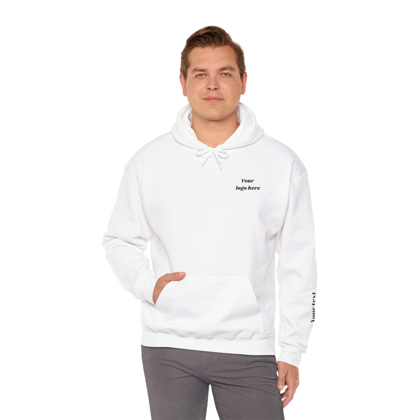 Customized Unisex Hooded Sweatshirt with Front, Back, and Side Text