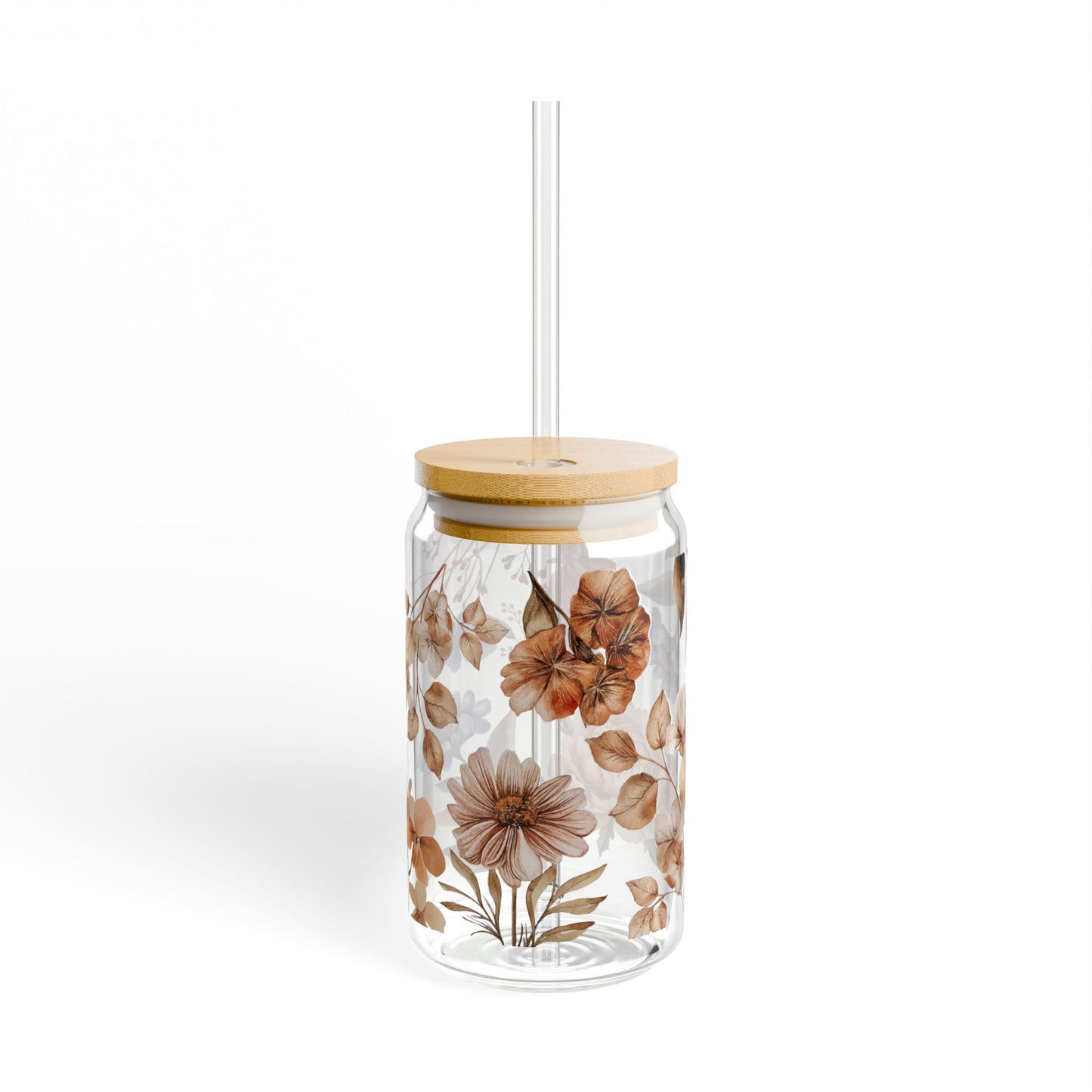 Cute Floral Sipper Glass- 16oz glass cup