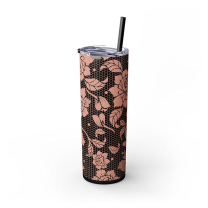 Skinny Tumbler Flower Design -  with Straw, 20oz