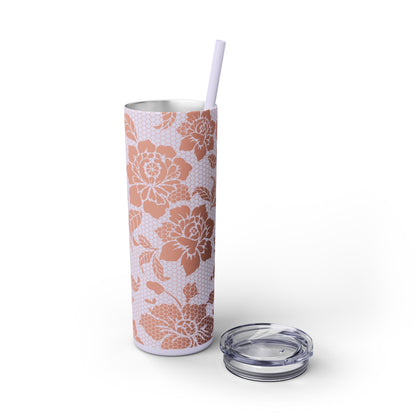 Skinny Tumbler Flower Design -  with Straw, 20oz