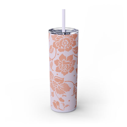 Skinny Tumbler Flower Design -  with Straw, 20oz