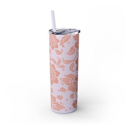 Skinny Tumbler Flower Design -  with Straw, 20oz