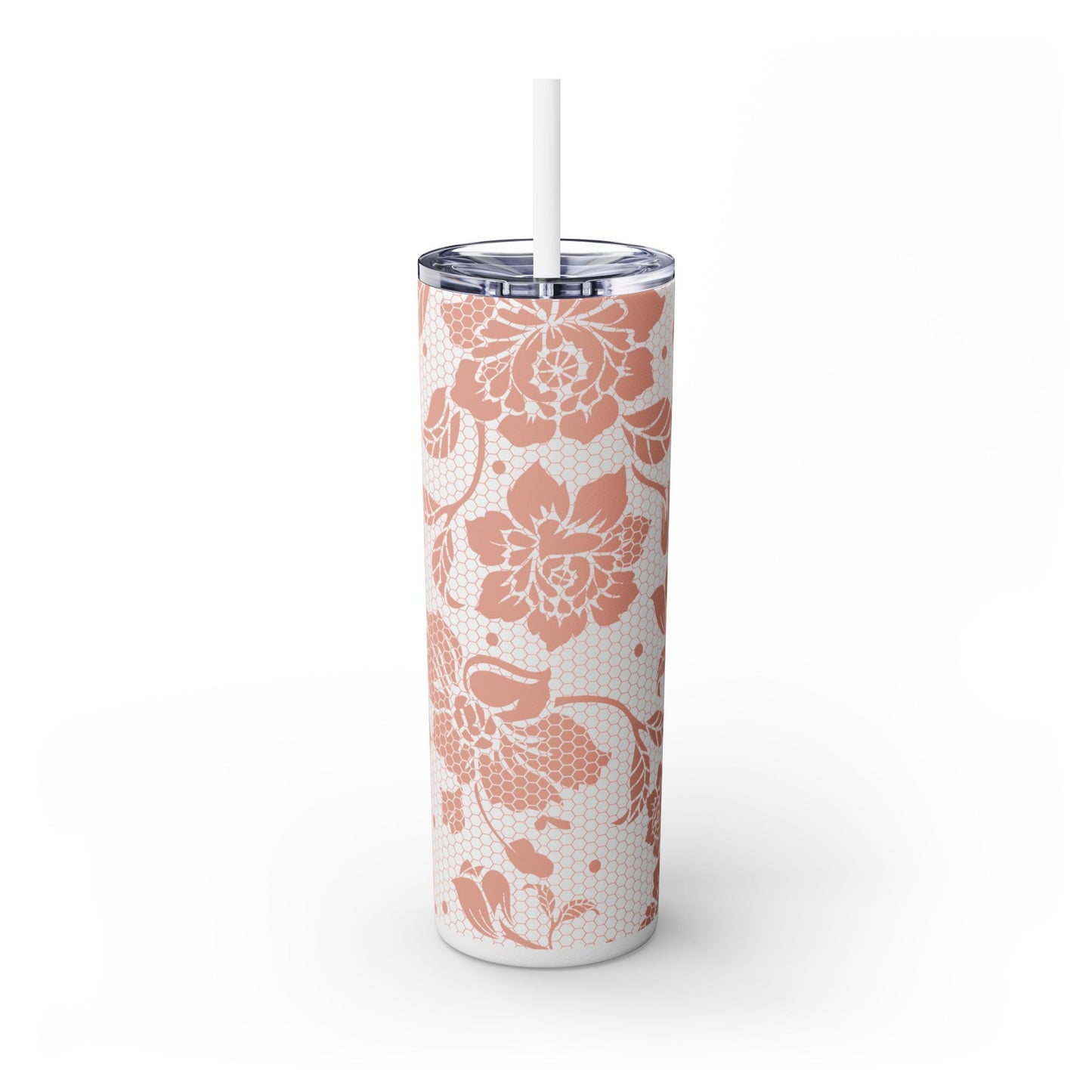 Skinny Tumbler Flower Design -  with Straw, 20oz