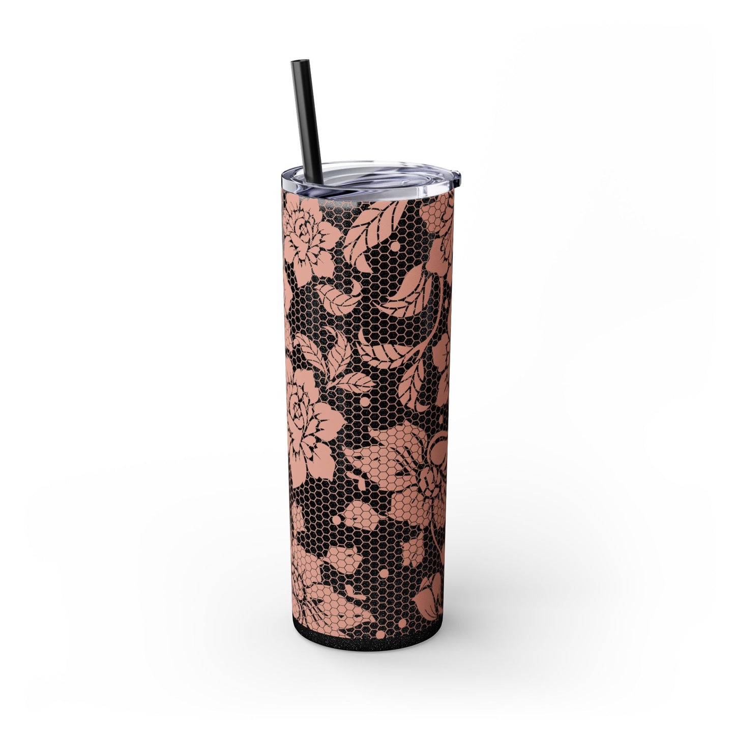 Skinny Tumbler Flower Design -  with Straw, 20oz