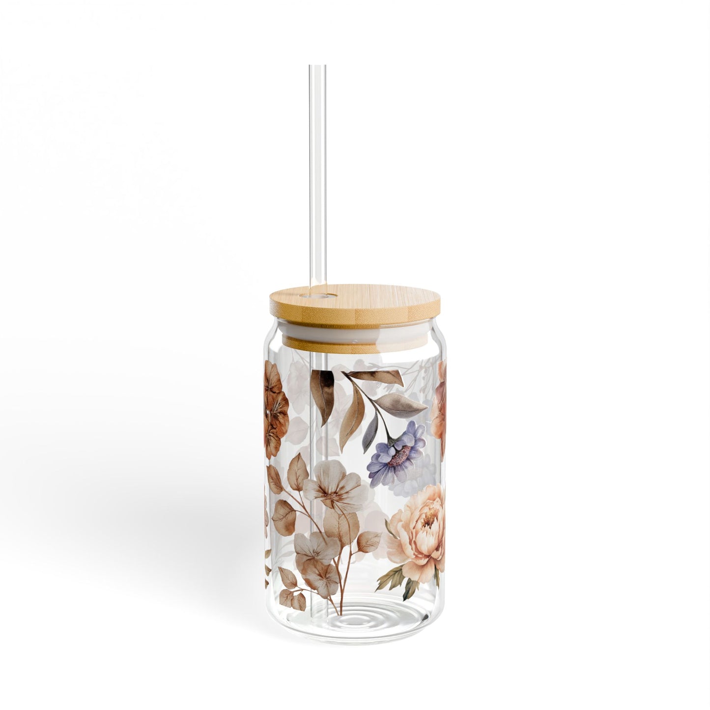 Cute Floral Sipper Glass- 16oz glass cup